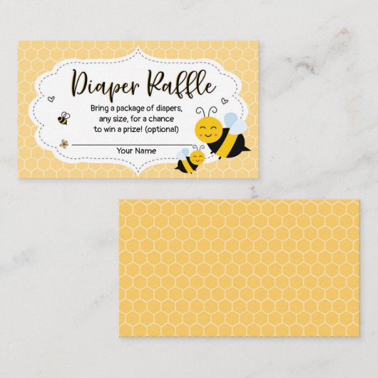 Bee Baby shower Diaper Raffle Card Informatiekaartje (Voorkant / Achterkant)