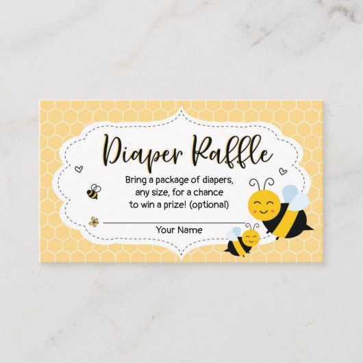Bee Baby shower Diaper Raffle Card Informatiekaartje (Voorkant)