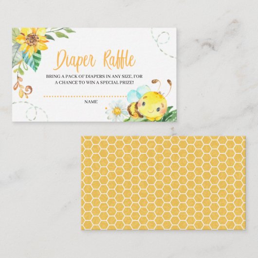 Bee Baby shower Diaper Raffle Enclosure Card Informatiekaartje (Voorkant / Achterkant)