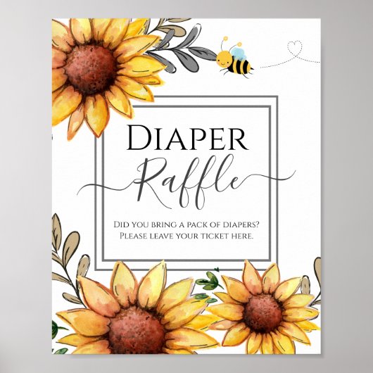 Bee Baby shower Diaper Raffle Party Sign Poster (Voorkant)
