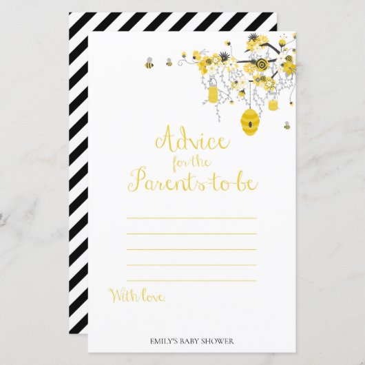 Bee Baby shower Game - Advies voor ouders om te wo (Voorkant / Achterkant)