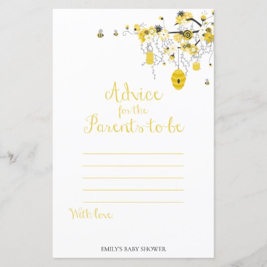 Bee Baby shower Game - Advies voor ouders om te wo (Voorkant)
