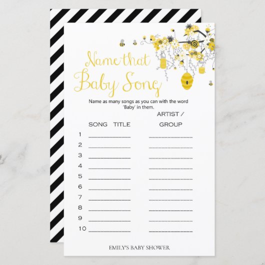 Bee Baby shower Game - noem dat Baby (Voorkant / Achterkant)