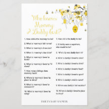 Bee Baby shower Game - Wie kent vader en moeder