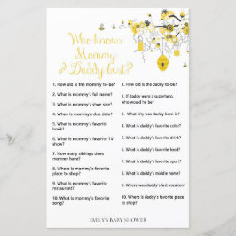 Bee Baby shower Game - Wie kent vader en moeder