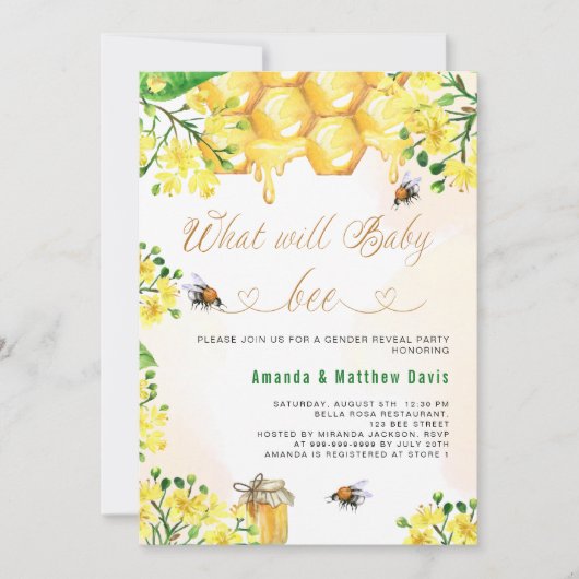 Bee Baby shower geel bloemengeslacht onthullen oud Kaart (Voorkant)