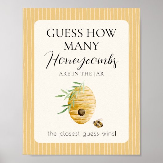 Bee Baby Shower Guess How Many Game Table Sign Poster (Voorkant)