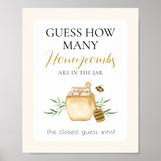 Bee Baby Shower Guess How Many Game Table Sign Poster (Voorkant)