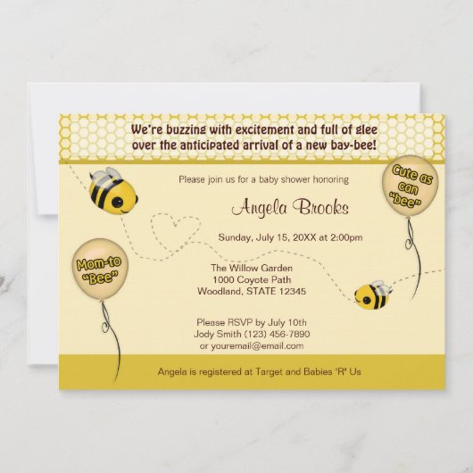 BÈE Baby shower Invitation - Kute as can "bee" Kaart (Voorkant)