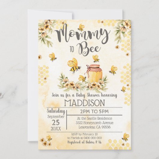 Bee Baby Shower Invitation Mommy to Bee Kaart (Voorkant)