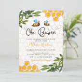 Bee Baby shower Invitation, Oh Honey Babee Neutral Kaart (Staand voorkant)