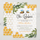 Bee Baby shower Invitation, Oh Honey Babee Neutral Kaart (Voorkant / Achterkant)
