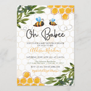 Bee Baby shower Invitation, Oh Honey Babee Neutral Kaart