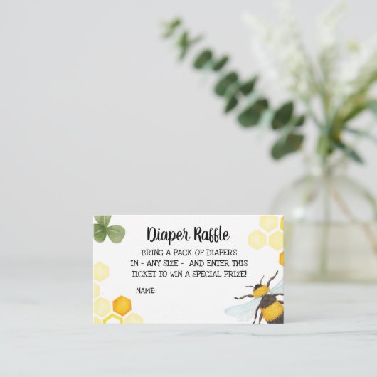 Bee Baby shower Luier Raffle Insert Mama naar Bee Informatiekaartje (Staand voorkant)
