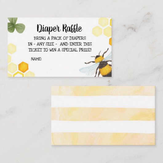 Bee Baby shower Luier Raffle Insert Mama naar Bee Informatiekaartje (Voorkant / Achterkant)