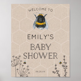 Bee Baby shower Natural Welcome Sign Poster