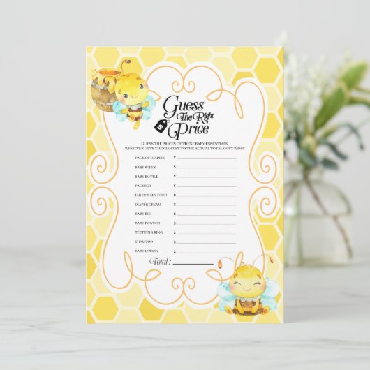 Bee Baby shower Prijs Spel Kaart (Staand voorkant)