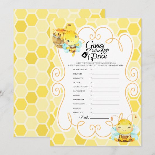 Bee Baby shower Prijs Spel Kaart (Voorkant / Achterkant)
