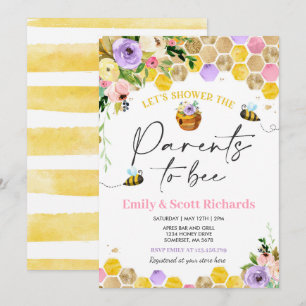 Bee Baby shower Roze Bloemen Ouders naar Bee Baby Kaart
