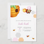 Bee Baby shower Roze meisje Illustratie Kaart (Voorkant)