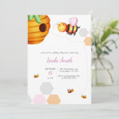 Bee Baby shower Roze meisje Illustratie Kaart (Staand voorkant)