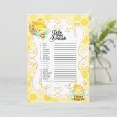 Bee Baby shower Word Scramble spel Kaart (Staand voorkant)