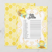 Bee Baby shower Word Scramble spel Kaart (Voorkant / Achterkant)