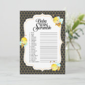 Bee Baby shower Word Scramble spel Kaart (Staand voorkant)