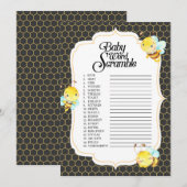 Bee Baby shower Word Scramble spel Kaart (Voorkant / Achterkant)