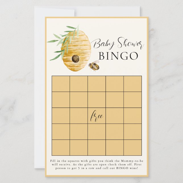 Bee Baby Shower Yellow Bingo Game Card (Voorkant)