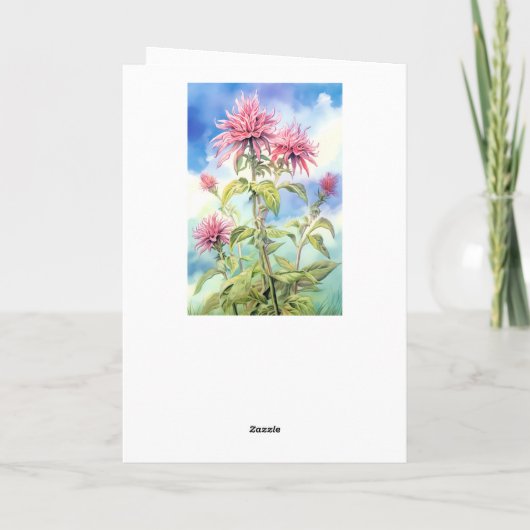 Bee Balm Flowers op een zomerse dag Waterverf Kaart (Achterkant)