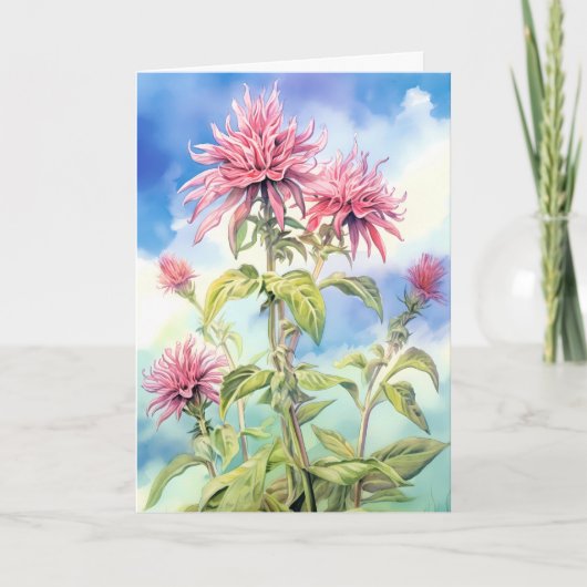 Bee Balm Flowers op een zomerse dag Waterverf Kaart (Voorkant)
