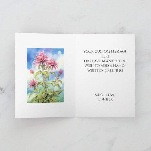 Bee Balm Flowers op een zomerse dag Waterverf Kaart (Binnen)