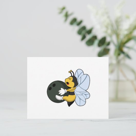 Bee bij Bowling met Bowling-bal Briefkaart (Staand voorkant)