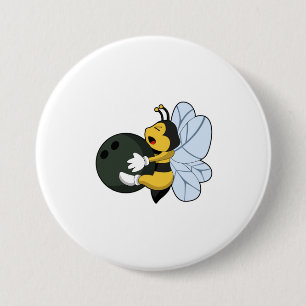Bee bij Bowling met Bowling-bal Ronde Button 7,6 Cm
