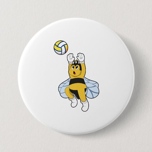 Bee bij volleybalsport ronde button 7,6 cm (Voorkant)