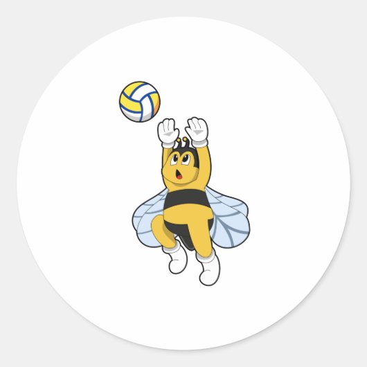 Bee bij volleybalsport ronde sticker (Voorkant)