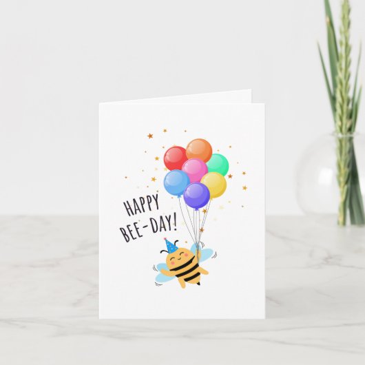 Bee Birthday Card - "Happy Bee-Day!" Kaart (Voorkant)