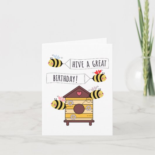 Bee Birthday Card - "Hive a Great Birthday!" Kaart (Voorkant)