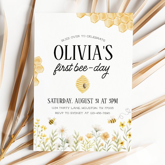 Bee Birthday First Bee Day Invitation Kaart