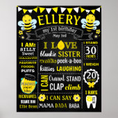 Bee Birthday Party chalkboard poster (Voorkant)