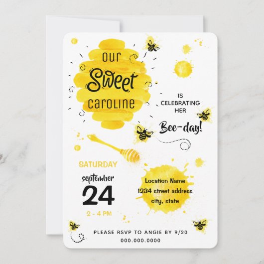 BEE Birthday Party Invitation Honey Bee day yellow Kaart (Voorkant)