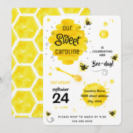 BEE Birthday Party Invitation Honey Bee day yellow Kaart
