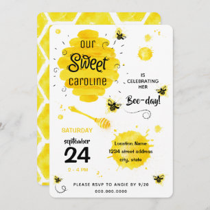BEE Birthday Party Invitation Honey Bee day yellow Kaart