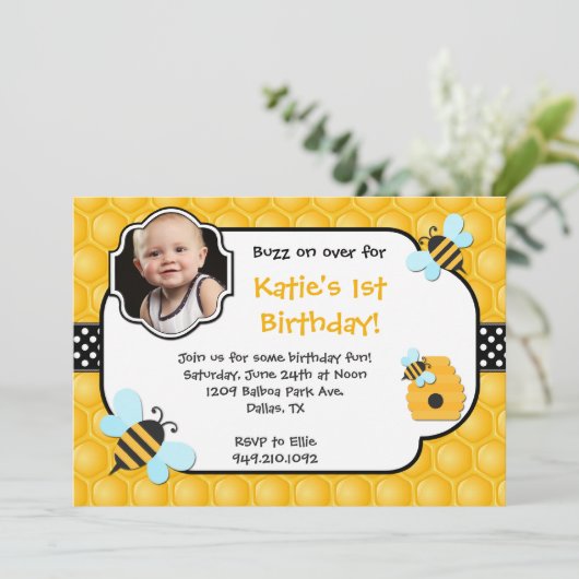 Bee Birthday Party Kaart (Staand voorkant)