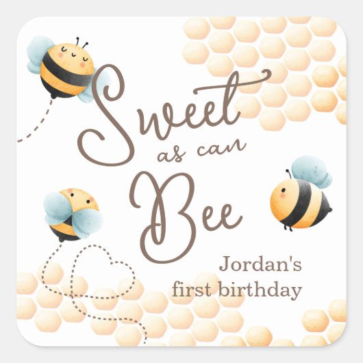 Bee Birthday Vierkante Sticker (Voorkant)