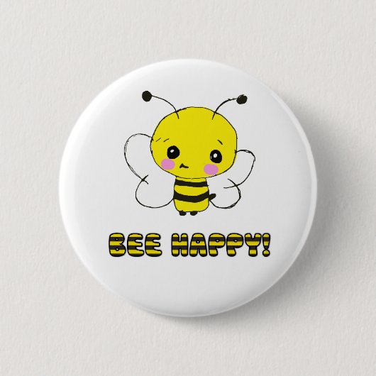 Bee blij ronde button 5,7 cm (Voorkant)