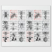 Bee bloemen Blad Muzieknotities Collage Art Cadeaupapier (Vlak)