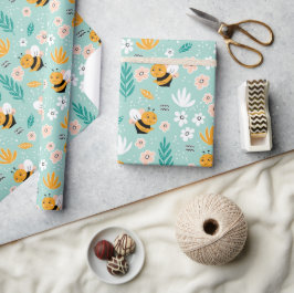 Bee bloemen bladeren cadeaupapier
