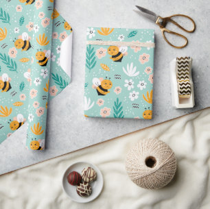 Bee bloemen bladeren cadeaupapier